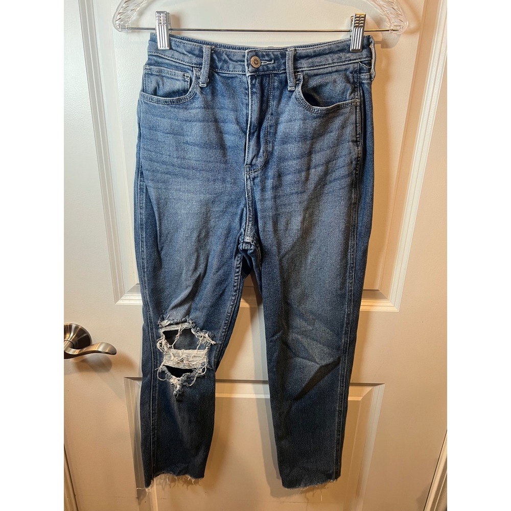 Hollister Womens Mom Jeans Ultra High Rise Distressed Blue 3S W26 L25